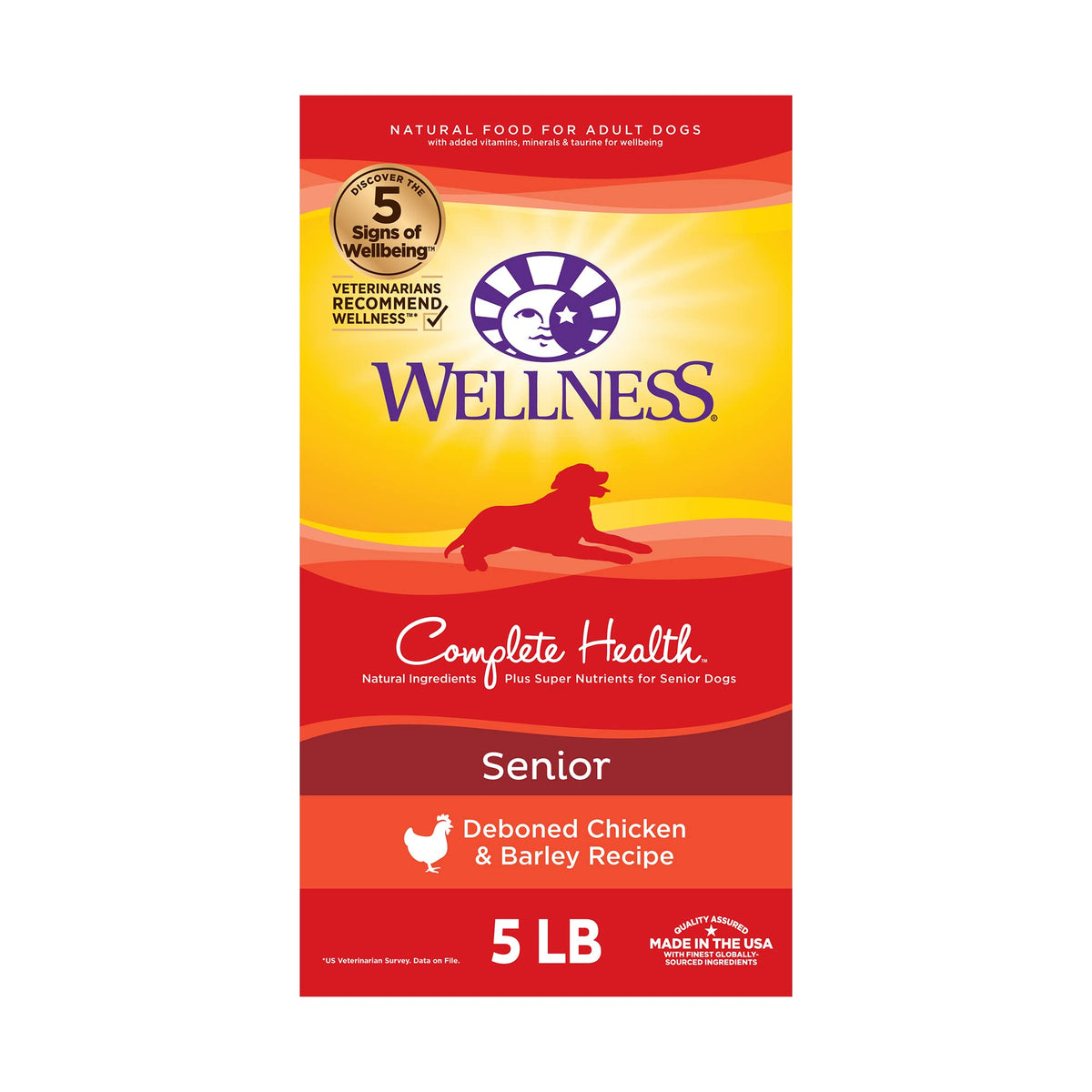 Wellness Complete Health Senior Dry Dog Food with Grains, Chicken & Barley, 5-Pound Bag