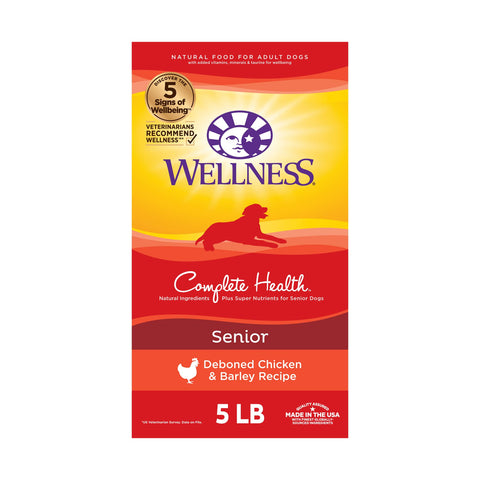 Wellness Complete Health Senior Dry Dog Food with Grains, Chicken & Barley, 5-Pound Bag