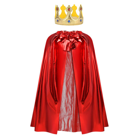 AOOWU Adults King Cape, King Costume with Crown, Red Velvet Royal Robe for Women Men, Medieval Prince King Queen Cape Cloak Coat for Halloween Fancy Dress Cosplay Party Carnival, 120cm