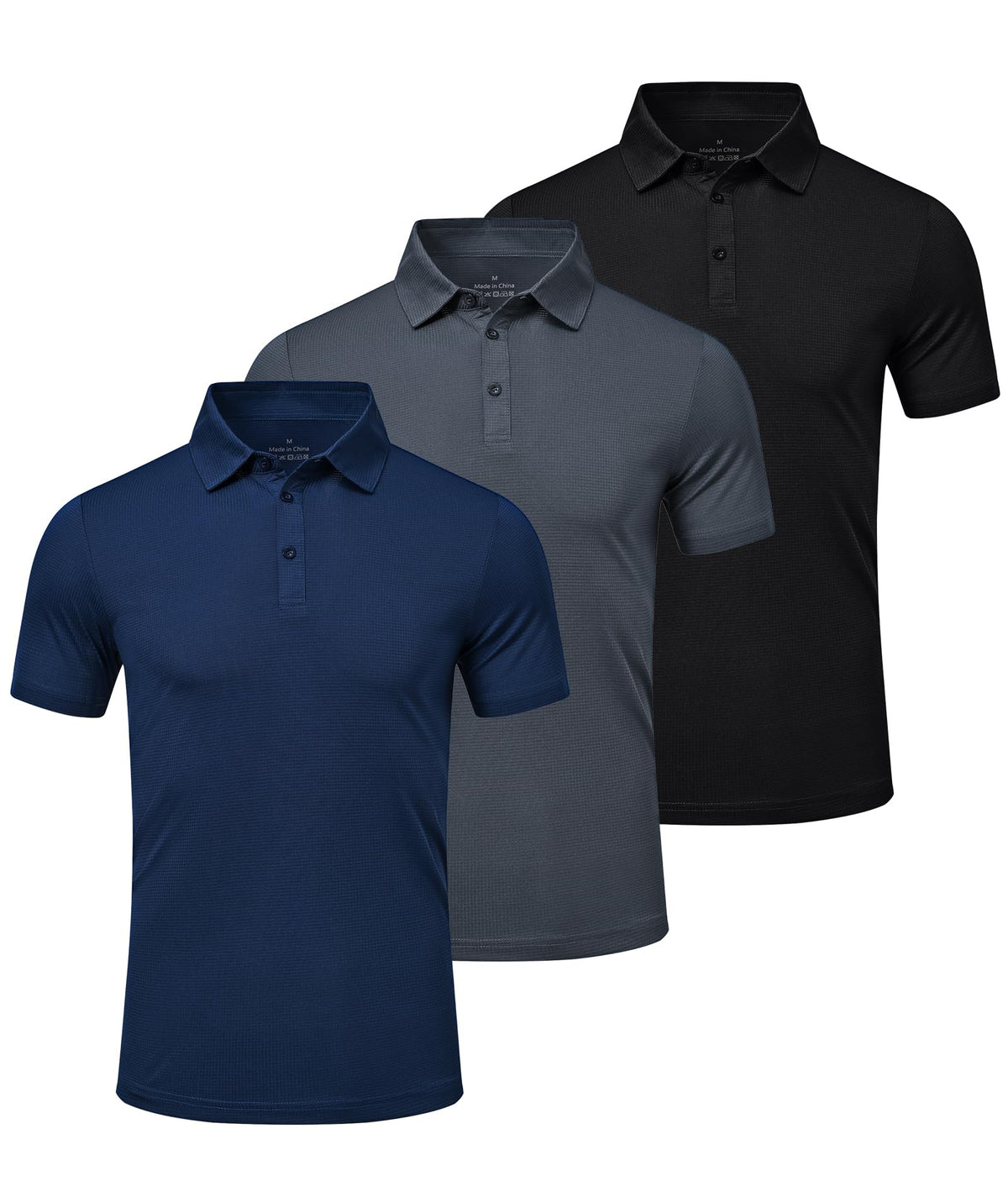 Zoofly Men's Golf Polo Shirts Short Sleeve Quick-Dry Sports Polo Shirts 3 Pack, (Solid) Black/Grey/Navy, S