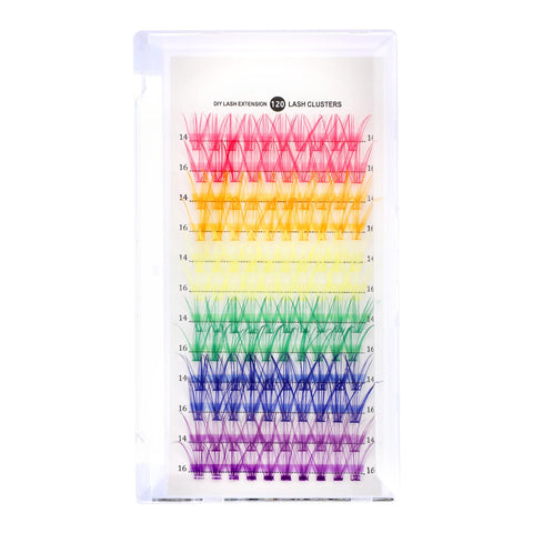 WLLHYF Lash Extension Kit, 120 Pcs DIY Lash Clusters Individual 14mm 16mm Mixed Soft False Eyelashes Rainbow Colorful Cluster Lashes Reusable Fluffy Lash for Women