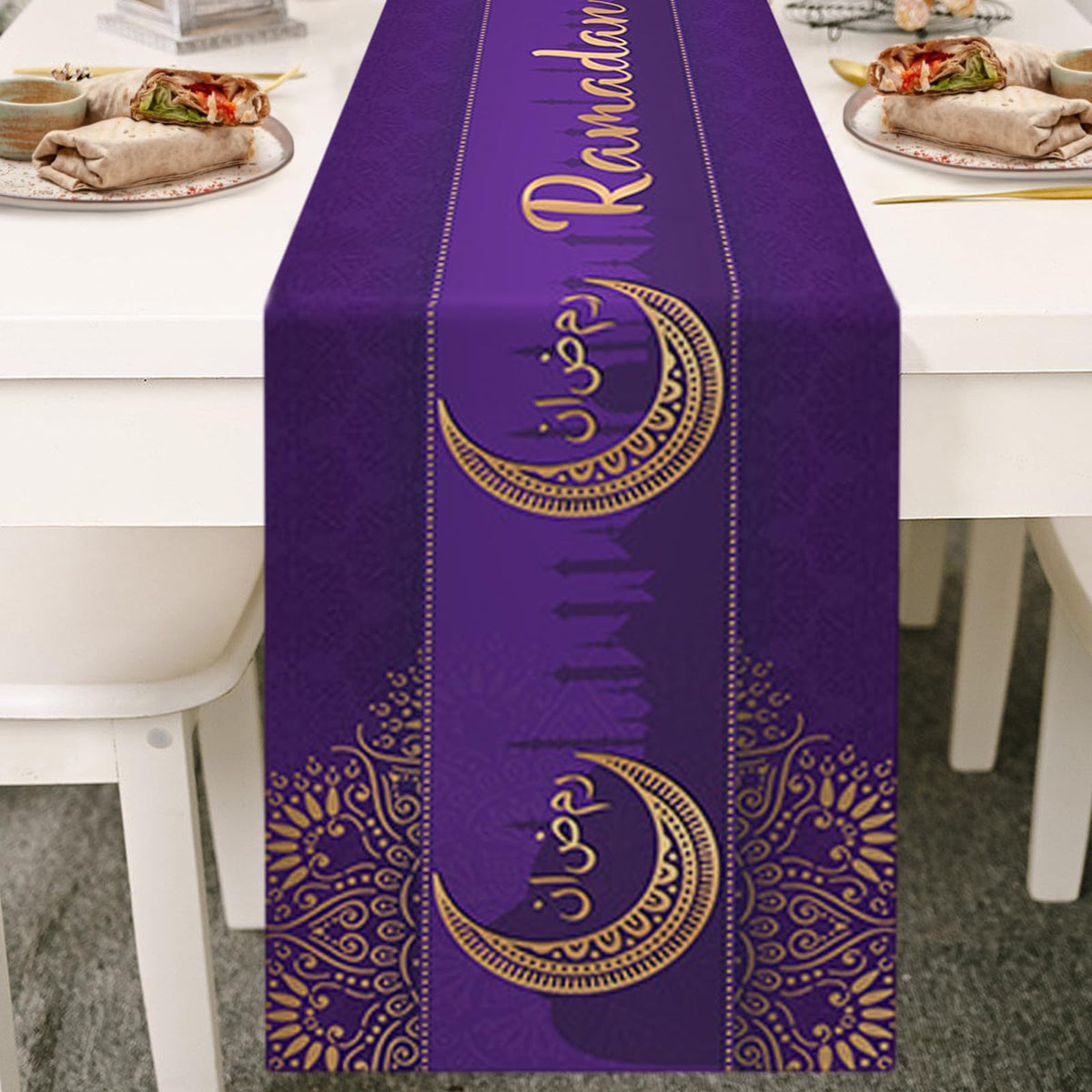 Eid Mubarak Table Runner Ramadan Mosque Tablecloth 35 x 180 cm Muslim Islamic Iftar Party Table Decor for Muslim Home Dining Room Holiday Decoration Party Favors