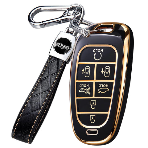 for Hyundai Key Fob Cover with Keychain, Premium TPU Key Case shell for 2024 2023 2022 Hyundai Sonata, Santa Fe, Nexo, Tucson, Palisade, Remote Smart Car Key Fob Protector?7 Buttons Black?