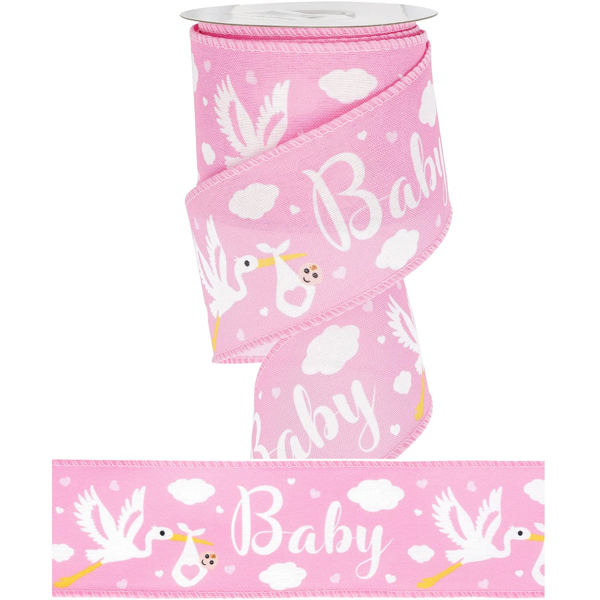 MEEDEE Pink Baby Ribbon Baby Girl Ribbon for Baby Shower Pink Ribbon for Baby Shower 2.5 Inch Burlap Ribbon Wired for Diaper Cake Welcome Home Baby Girl Shower Favors Gift Box Table Decor (10 Yards)