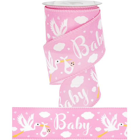 MEEDEE Pink Baby Ribbon Baby Girl Ribbon for Baby Shower Pink Ribbon for Baby Shower 2.5 Inch Burlap Ribbon Wired for Diaper Cake Welcome Home Baby Girl Shower Favors Gift Box Table Decor (10 Yards)