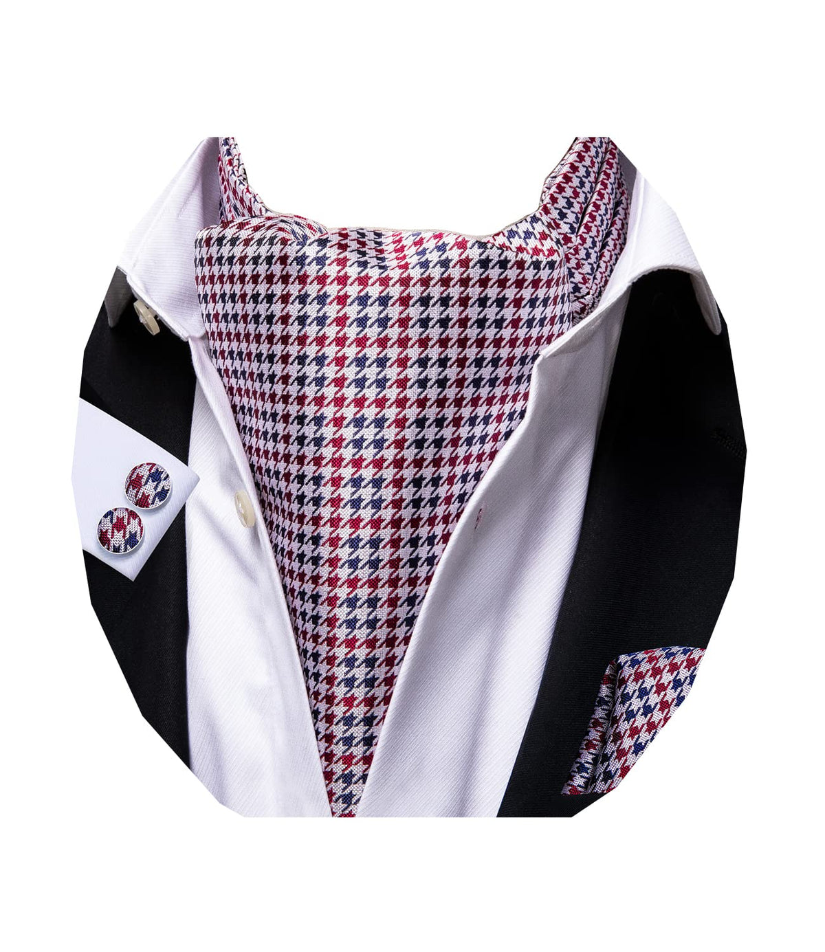Dubulle Paisley Floral Ascot Tie for Men Self Tie Mens Cravat Tie and Pocket Square Cufflinks Wedding,Red Blues