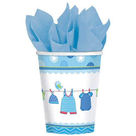 Amscan 581491 Baby Boy Blue Disposable Paper Cups, 9 oz., 8 pcs