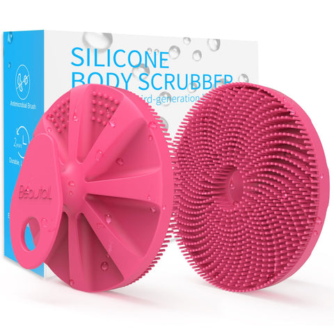 BEAUTAIL Silicone Body Scrubber, Upgrade 3rd Gen Shower Bath Brush, Lather Nicely, Soft Massage Body, More Hygienic Than Traditional Loofah, Gentle Exfoliating for Sensitive Skin, 1 Pack, Rose
