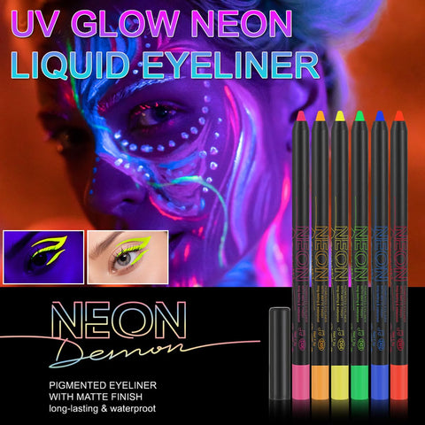Neon Eyeliner Set,6 Colors Matte Colored Eyeliners Pen, Waterproof Smudge-proof Pigmented Graphic Liners,Glow In The Dark Body/Face Paint for Rave Halloween Makeup