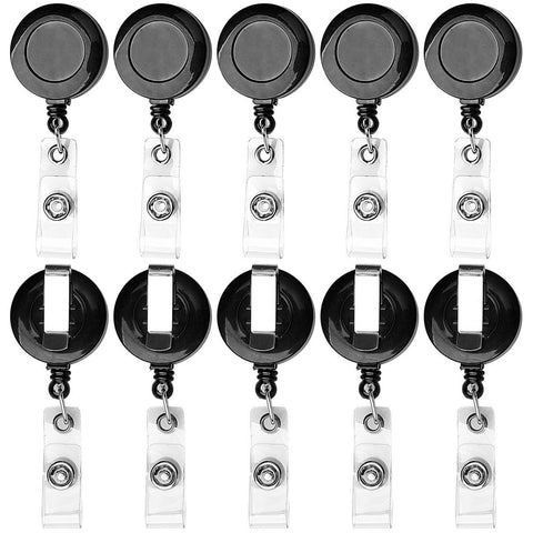 kuou 10 Pack Retractable Badge Holder, Retractable Keyring Lanyard Badge Reels Holder Set Extendable Belt Clips Heavy Duty Badge Tether Retractable Keychain for Lanyard Key Ring Id Card Holder(Black)