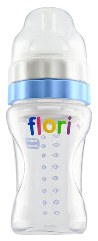 Flori Baby Bottle for on The go, Mix and go Ideal for Night Feeding, Drinking Bottle with Teat, BPA Anti-Colic Teat, 100% Made in Germany, 300 ml, Blue