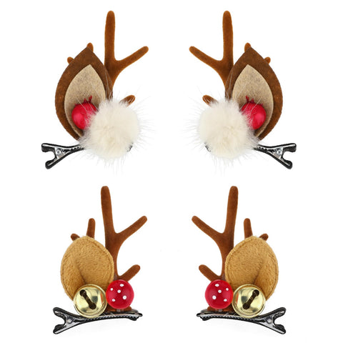WLLHYF 4PCS Christmas Hair Clip, Christmas Reindeer Antler Hairpin Cute Girl Christmas Day Hair Clips Ornament Gift With Pom Balls Deer Ear Decoration(coffee)