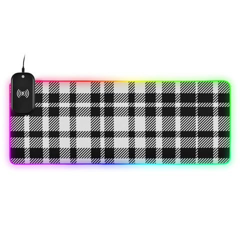 Black White Plaid Buffalo Wireless Charging Mouse Pad for Mobile Phone Extra Large Gaming Mousepad with 13 Lighting Modes Mouse Mat for Gaming MacBook PC Laptop Desk Home Office
