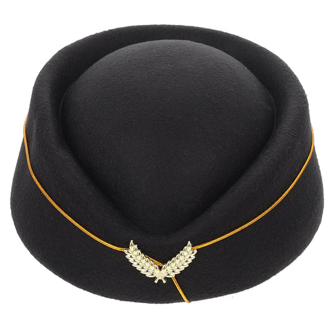 Alipis Black Flight Attendant Hat Felt Stewardess Cap Cosplay Air Hostess Hat Pilot Captain Costume Hat Hair Accessories