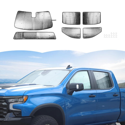 RT-TCZ Windshield Sunshade Sun Shade Heat Shield Window Sun Visor Mat for GMC Sierra 2019-2024,for Chevrolet Silverado 2019-2024,6PCS