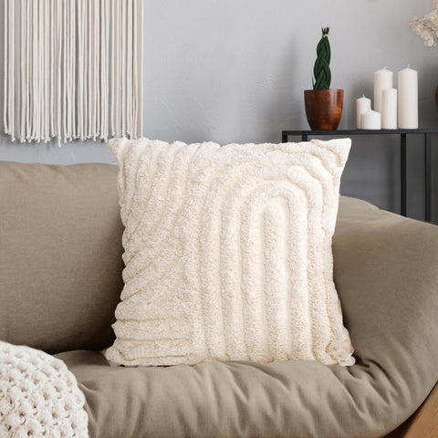 AELS Boho Decorative Textured Throw Pillow Covers 18x18, Modern Abstract Mid Century Rainbow Tufted Pillow Case, Farmhouse Rustic Neutral Woven Cushion Case for Bed Couch Sofa, Creamy White
