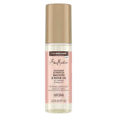 Shea Moisture Smooth & Shine Oil Coconut & Hibiscus for Lightweight, Luminous Shine, 3.3 oz