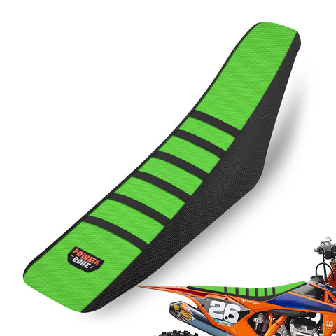 MCHMFG Universal Ribbed Dirt Bike Seat Cover - Gripper Soft Seat Cover for Most Dirt Pit Bike Motorcycle Black-Green (MCHST-002-GR)