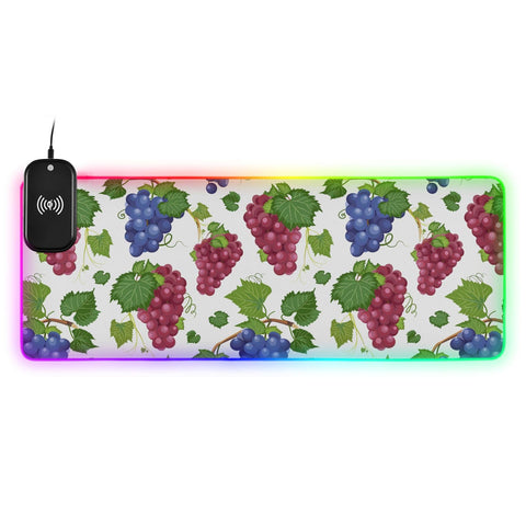 Grape Leaves Thanksgiving Wireless Charging Mouse Pad for Mobile Phone Extra Large Gaming Mousepad with 13 Lighting Modes Mouse Mat for Office Home Gaming MacBook PC Laptop Desk
