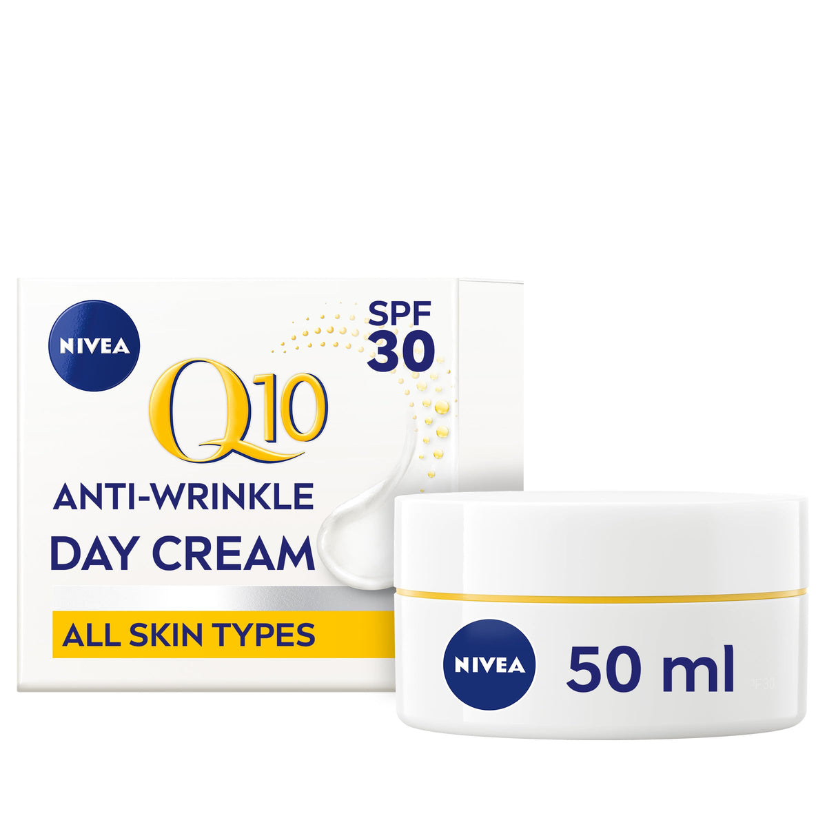 NIVEA Q10 Anti-Wrinkle Power Protecting Day Cream SPF 30 (50ml), Face Cream with Skin Identical Q10 and Creatine for Wrinkles and Age Spots