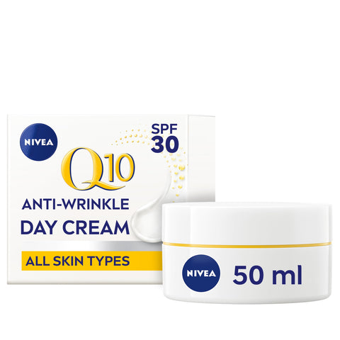 NIVEA Q10 Anti-Wrinkle Power Protecting Day Cream SPF 30 (50ml), Face Cream with Skin Identical Q10 and Creatine for Wrinkles and Age Spots