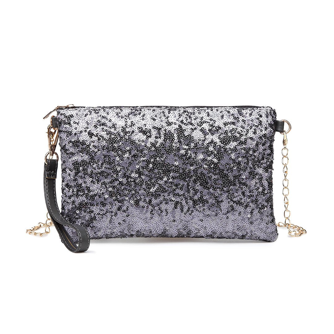 Miss Lulu Evening Party Clutch Chain Strap Shining Sequins Handbag Shoulder Bag Cross Body Bag For Women Girl, M, Lh1765 Gy