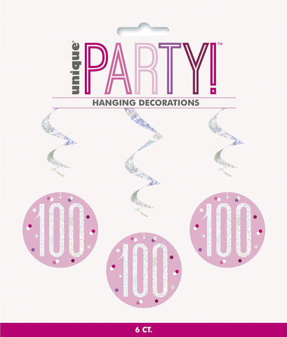 Unique 83818 Pink Hanging Swirl Decorations-32 Silver | 6 Pcs, Age 100