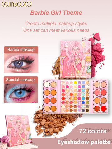 Fashion Girl Theme 72-Color Eyeshadow Palette, Exquisite Girls' Must-Have Item, Suitable For Various Occasions, Non-Pick Skin Tone, No Smudging Even In Water And Sweat?KEVIN&COCO