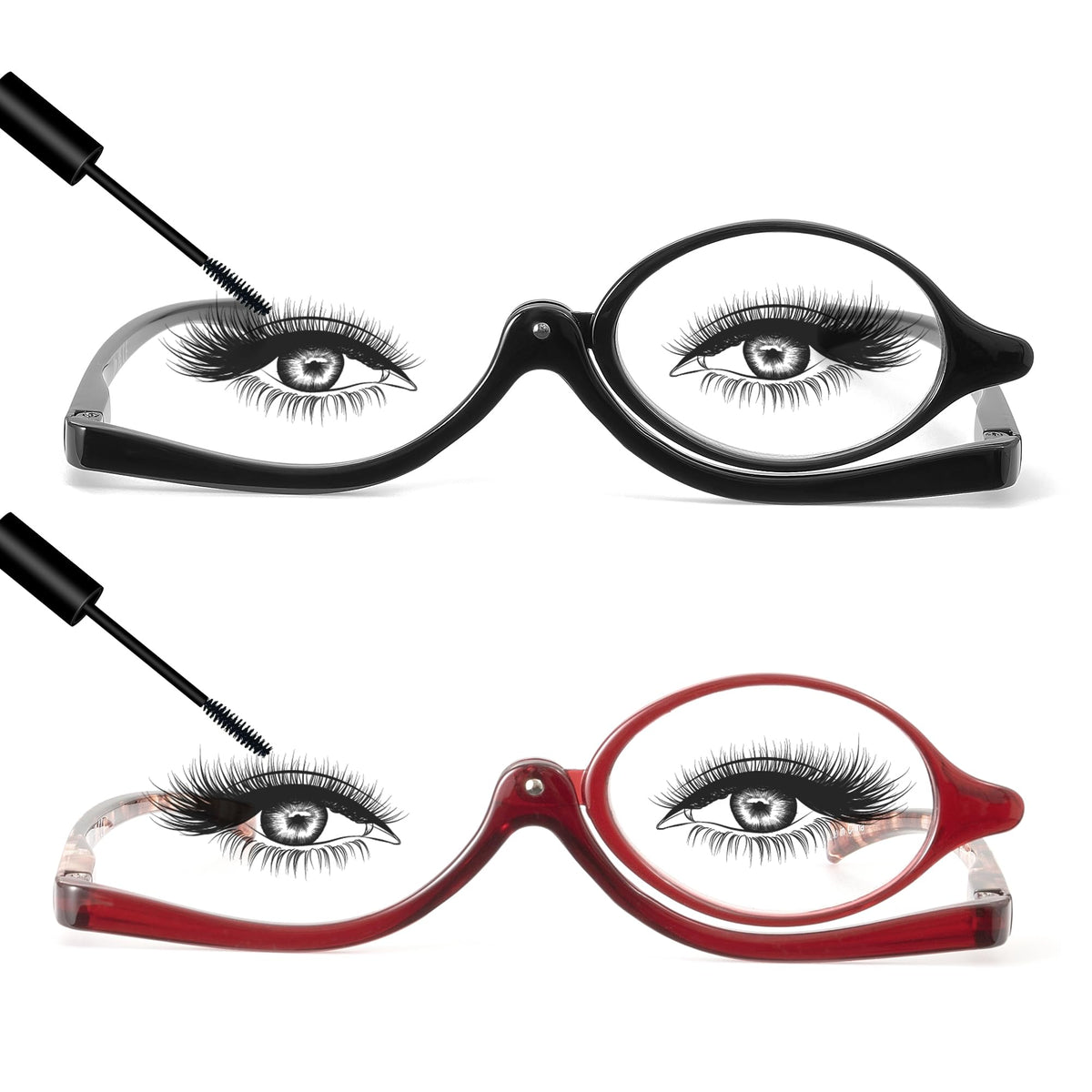 JM 2 Pairs Makeup Reading Glasses Magnifying Flip Down Cosmetic Readers for Women with Spring Hinge +1.0
