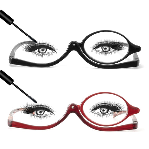 JM 2 Pairs Makeup Reading Glasses Magnifying Flip Down Cosmetic Readers for Women with Spring Hinge +1.0
