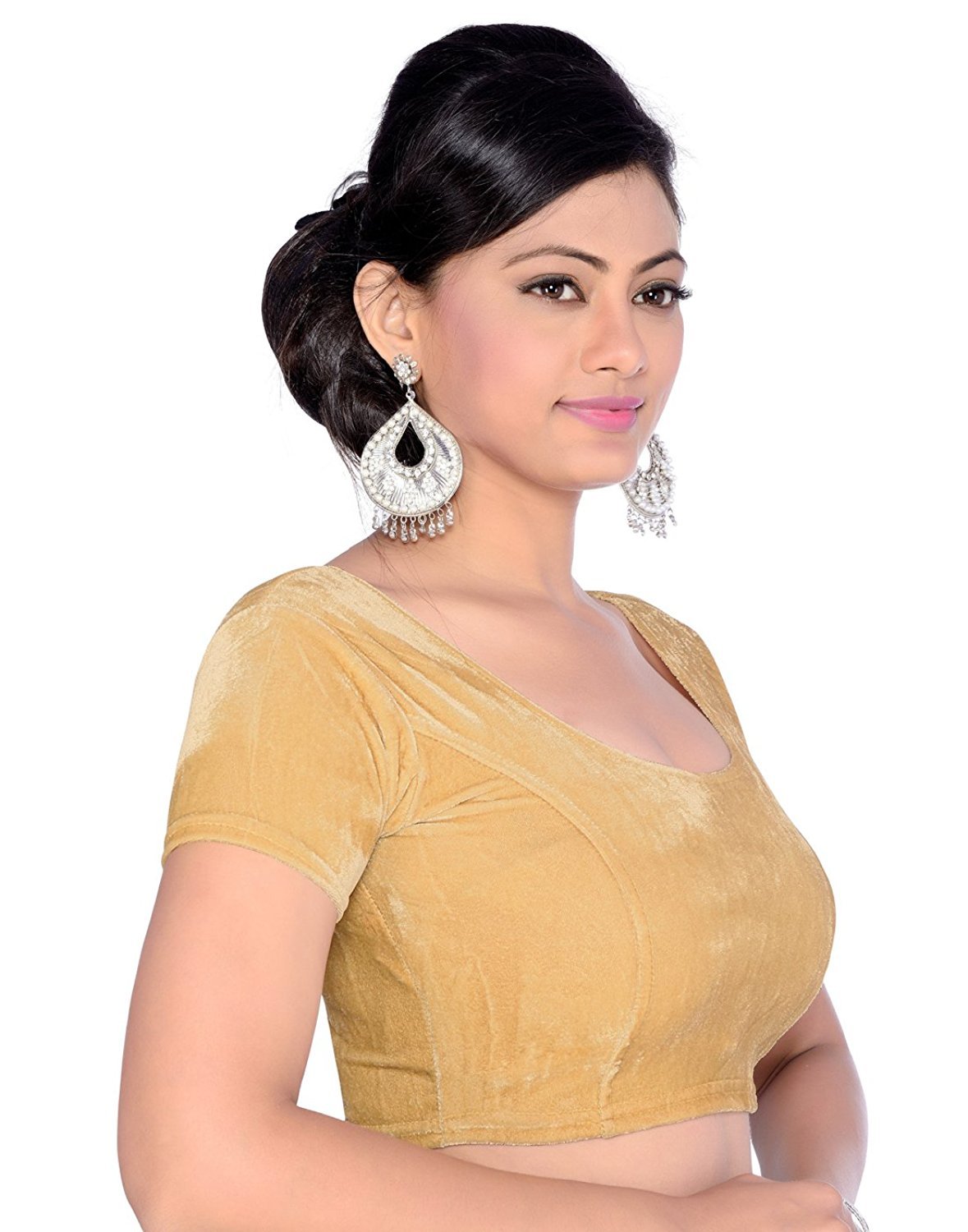 Stylesindia Women's Velvet Stretchable Sari Blouse XXL (for Bust Size 34-38 inches) (Beige)
