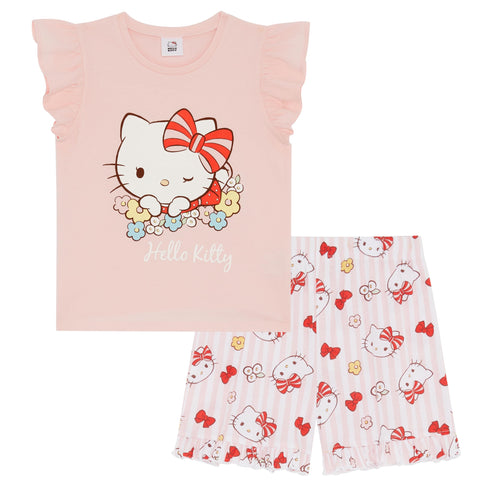 Hello Kitty Frilled Sleeves Girls 100% Cotton Short Pyjama Set 8-9 Years