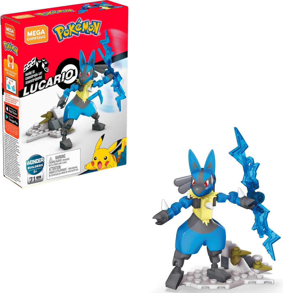 Mega Construx Pokemon Lucario Construction Set with character figures, Building Toys for Kids (71 Pieces)