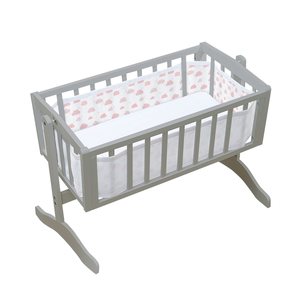 BreathableBaby, Classic 3mm Breathable Mesh Liner for Cribs & Cradles, Pink Clouds, Covers 4 Sides, Non-Padded Single Layer Cot Bumper Alternative, Safety Tested
