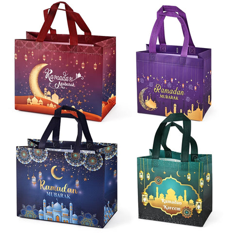 Aviski 4PCS Ramadan Mubarak Reusable Gift Bags, Assorted Sizes Treat Bags with Handles, Party Bags, Multifunctional Non-Woven Bags for Gifts Wrapping, Ramadan Kareem Party Supplies