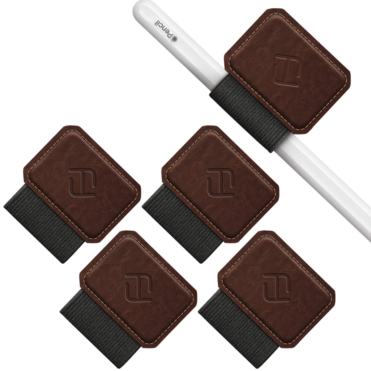 Fintie 4 Pack Pen Loop Holder for Apple Pencil Pro, Apple Pencil (USB-C) & Apple Pencil (1st / 2nd Gen) and Stylus Pens, Elastic Adhesive Leather Pen Sleeve Attached to Cases, Vintage Brown