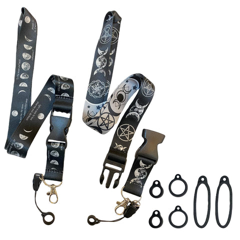 ZAOIIZ 8Pcs Anti-Lost Lanyard Set with 2 Pcs Neck Lanyard Straps 6 Pcs Different Size Anti-lost Silicone Ring, Detachable ID Key Card Holder Badge Protector Lanyard for Women Men (Sun Moon Style)