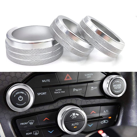 Auprite Climate Control Knob Covers for Dodge Challenger Accessories 2015-2023,for Dodge Charger 2015-2023,for Dodge Chrysler 300 300s 2015-2023,for Dodge Ram 2013-2018.(Silver)