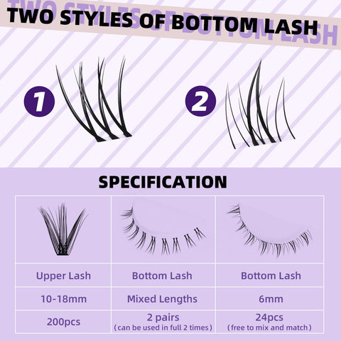 B&Q Eyelash Extension Kit with Bottom Lash Extension 10-18mm 30D D Curl Lash Clusters Kit with Bottom Lashes DIY Lash Extension Kit Bond and Seal Lash Applicator (Kit-30D-D-MIX10-18)
