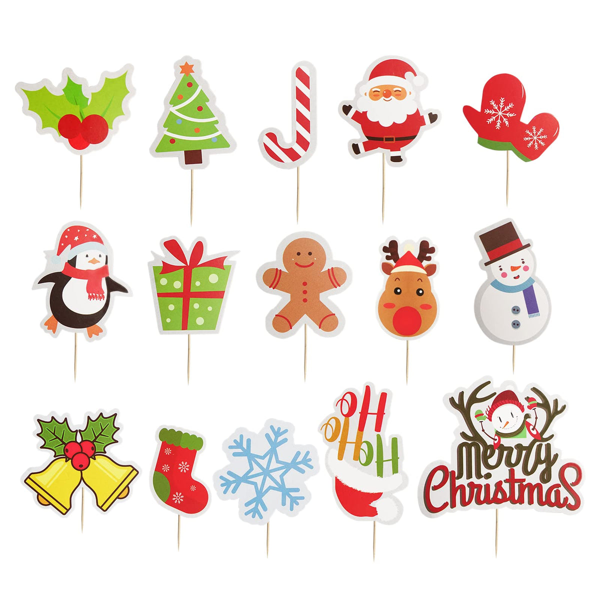 30PCS Christmas Cake Topper Cupcakes Decorating Insert Merry Christmas Happy Birthday Cake Topper Party Theme Cake Supplies Santa Gingerbread Man Snowflake Style Banquet Baking Dessert Christmas cake