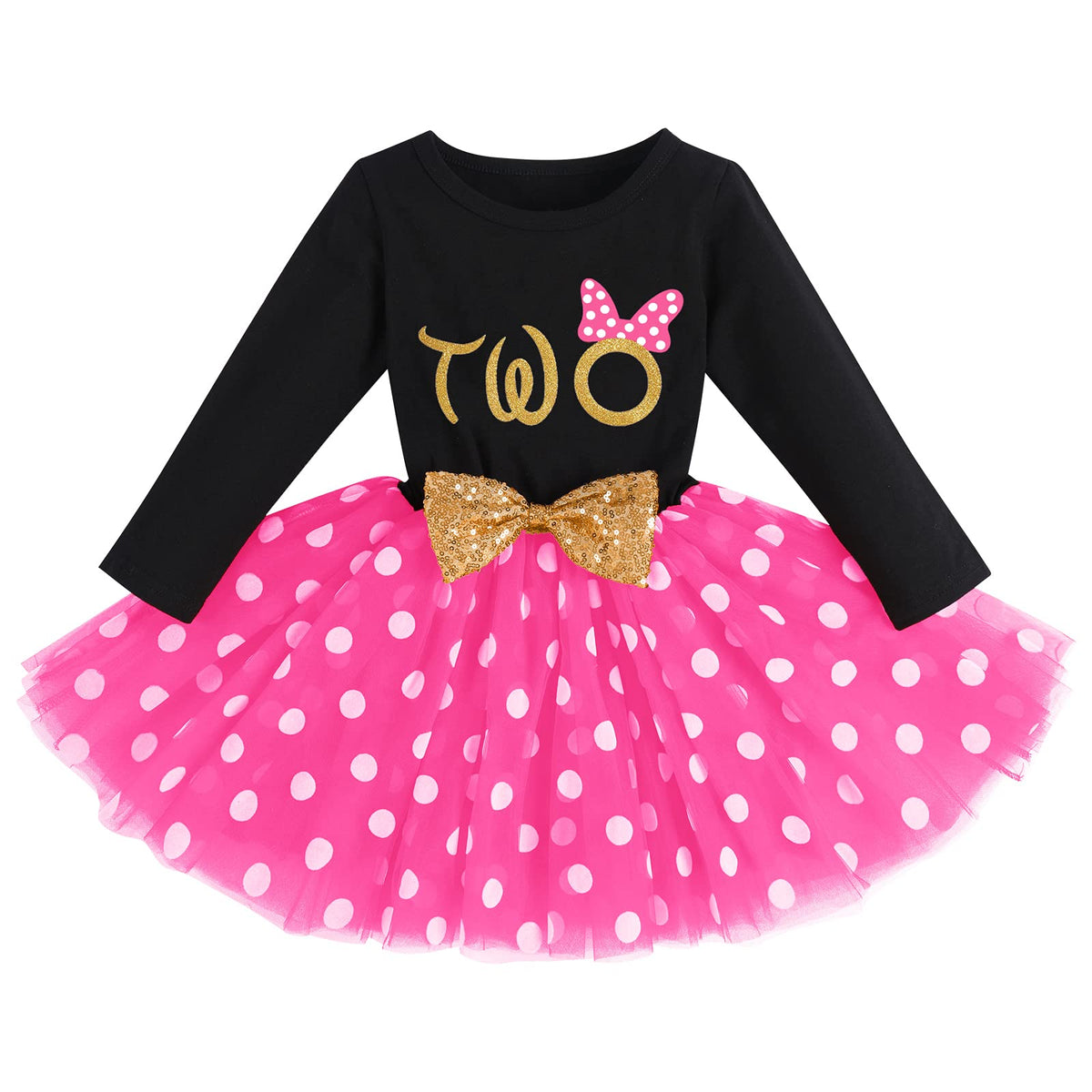 FYMNSI Baby Toddler Girl My 1st 2nd 3rd Birthday Dress Cotton Long Sleeve Tulle Dress A-line Princess Party Dresses Photo Shooting Costume, Schwarz + Rose - Two, 2 Years