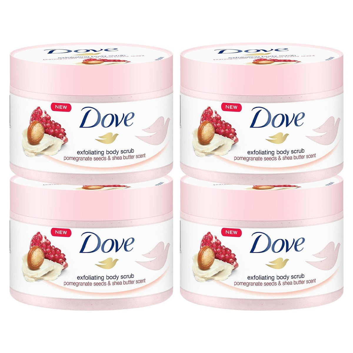 Dove Cream Shower Gel Peeling Pomegranate & Shea Butter, Pack of 4 (4 x 225 ml)