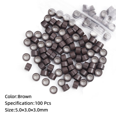 Vlasy 100 Pcs Silicone Micro Rings for I Tip Hair Extensions 5mm Micro Nano Beads Micro Links Hair Beads (Brown)