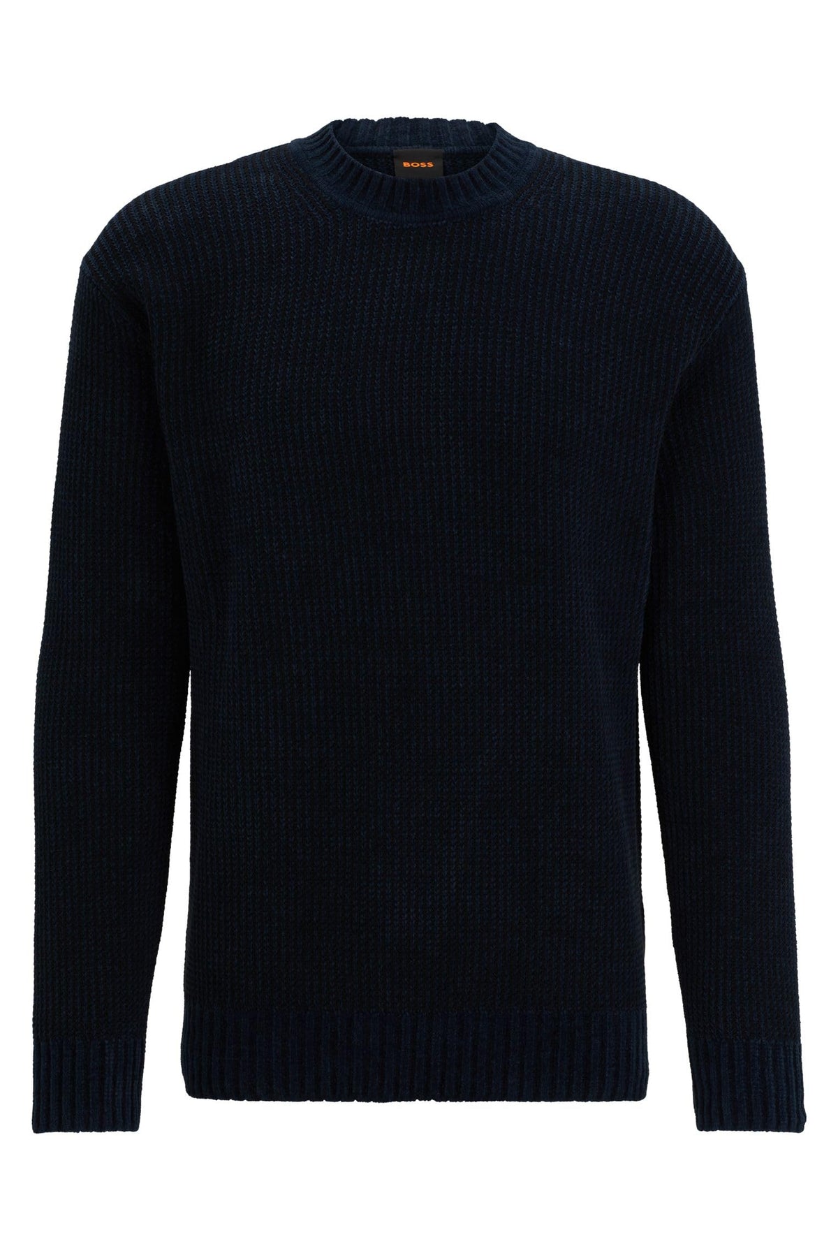 BOSS Mens Korduroy Crew-Neck Sweater in Ribbed Cotton Blue