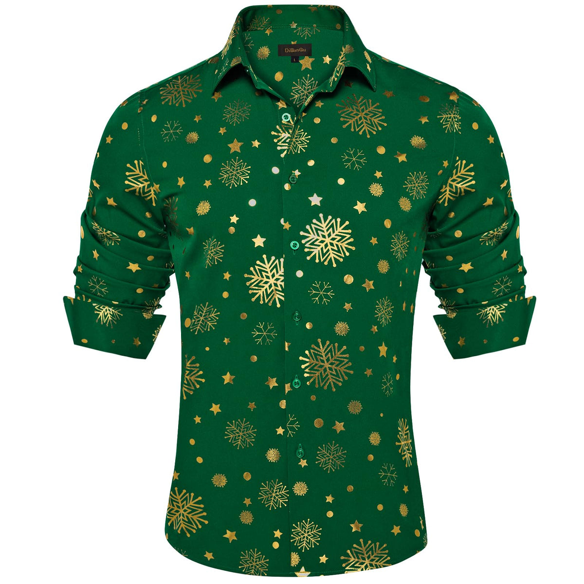 DiBanGu Christmas Dress Shirt for Men Xmas Holiday Party Shirts Long Sleeve Fun Snowflake Casual Button Down Shirt S-3XL, Green and Gold Sequins, XL
