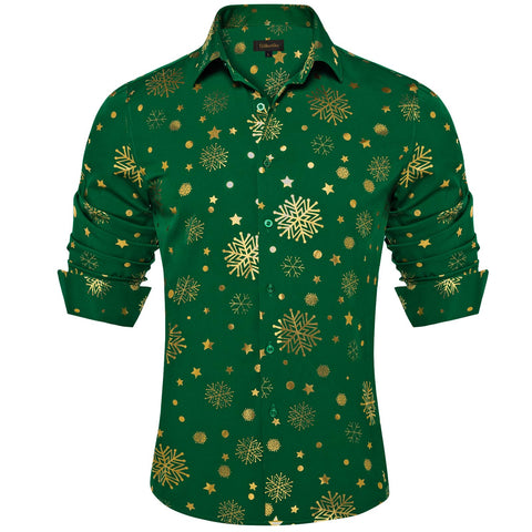 DiBanGu Christmas Dress Shirt for Men Xmas Holiday Party Shirts Long Sleeve Fun Snowflake Casual Button Down Shirt S-3XL, Green and Gold Sequins, XL