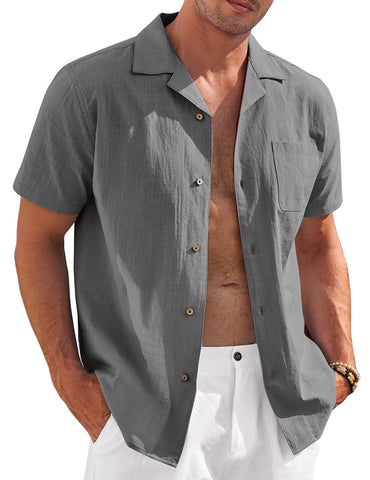 COOFANDY Mens Short Sleeve Button Down Shirts Linen Beach Shirt Holiday Resort Wear (Drak Gray, X-Large)