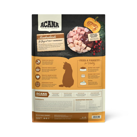 ACANA Highest Protein Meadowlands Grain-Free Dry Cat Food, Free-Run Chicken and Turkey and Chicken Liver Cat Food Recipe, 10lb