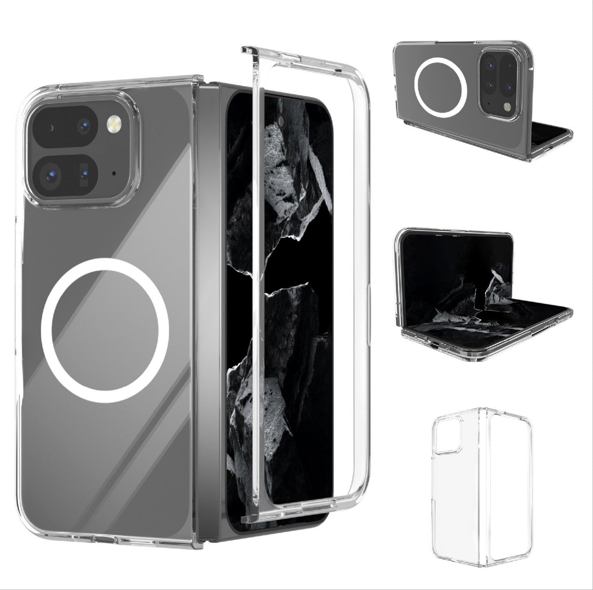 GIOPUEY Magnetic Case for Google Pixel 9 Pro Fold, Cover compatible Magnetic, Transparent PC Back Phone Cover - Clear