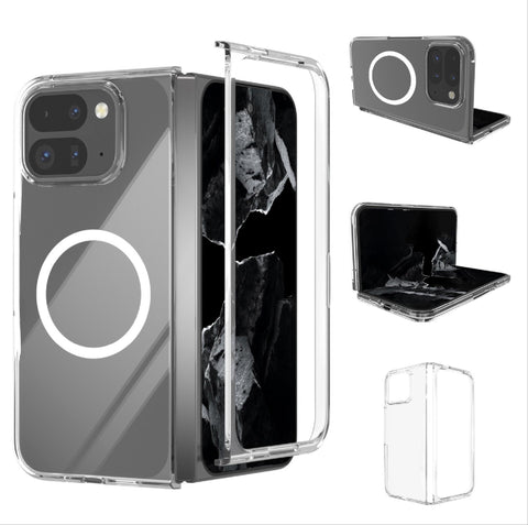 GIOPUEY Magnetic Case for Google Pixel 9 Pro Fold, Cover compatible Magnetic, Transparent PC Back Phone Cover - Clear